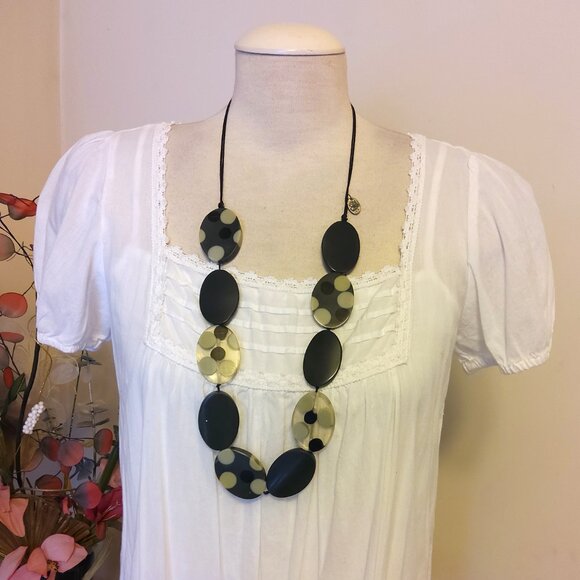 Vintage NEW sandwich jewellery Gray Black White Oval Beads VTG Art Deco Necklace - Picture 5 of 7